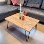 Preview: Couchtisch aus recyclten Gerüstbohlen / Massivholz mit Hairpin Legs Industiestahl Preview: Couchtisch aus recyclten Gerüstbohlen / Massivholz mit Hairpin Legs Industiestahl